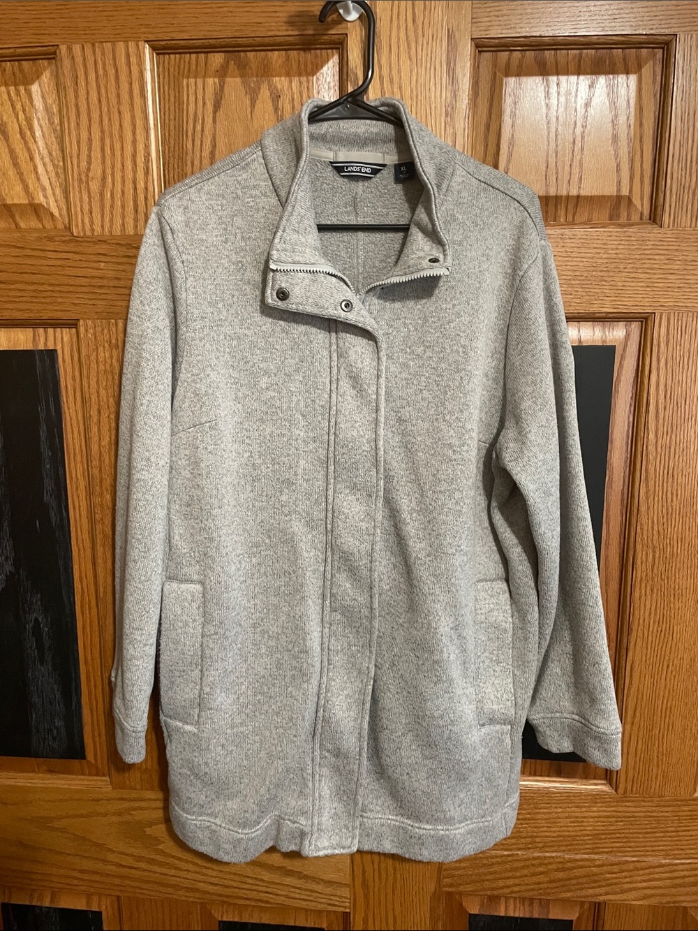 Lands' End Women's Light Gray Funnel-Neck Pea Coat